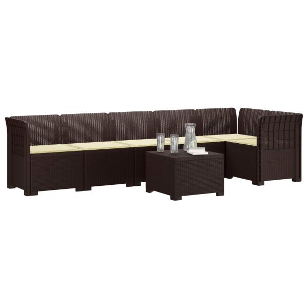 6-Sitzer Garten Sofa mit Kissen Rattan Look PP Braun
