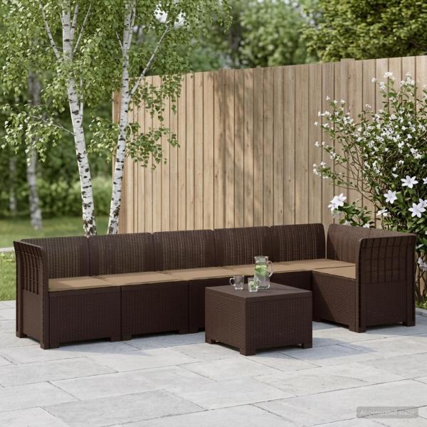 ARDEBO.de - 6-Sitzer Garten Sofa mit Kissen Rattan Look PP Braun