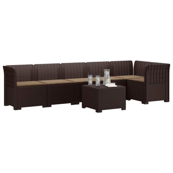 6-Sitzer Garten Sofa mit Kissen Rattan Look PP Braun