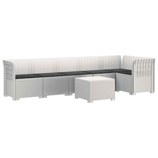 6-Sitzer Garten Sofa mit Kissen Rattan Look PP Weiß