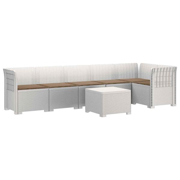 6-Sitzer Garten Sofa mit Kissen Rattan Look PP Weiß