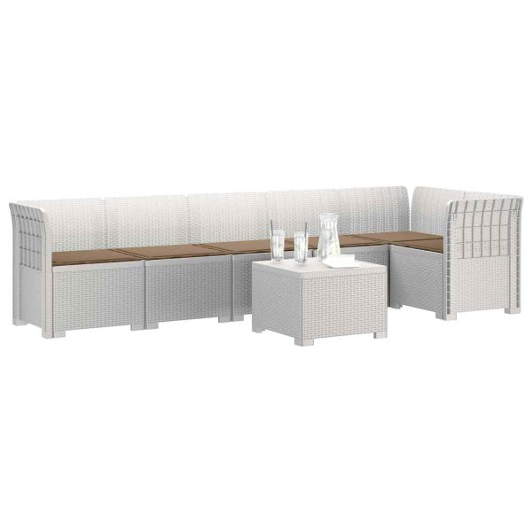 6-Sitzer Garten Sofa mit Kissen Rattan Look PP Weiß