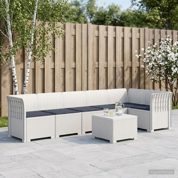 ARDEBO.de - 6-Sitzer Garten Sofa mit Kissen Rattan Look PP Weiß