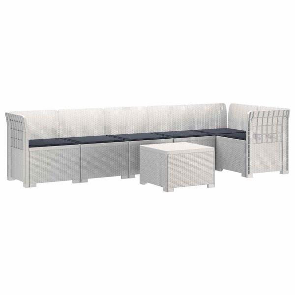 6-Sitzer Garten Sofa mit Kissen Rattan Look PP Weiß