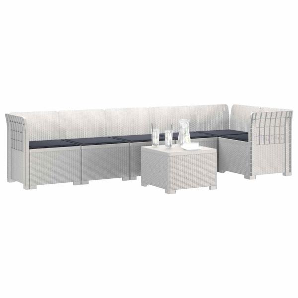 6-Sitzer Garten Sofa mit Kissen Rattan Look PP Weiß