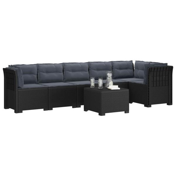 6-Sitzer Garten Sofa mit Kissen Rattan Look PP Anthrazit
