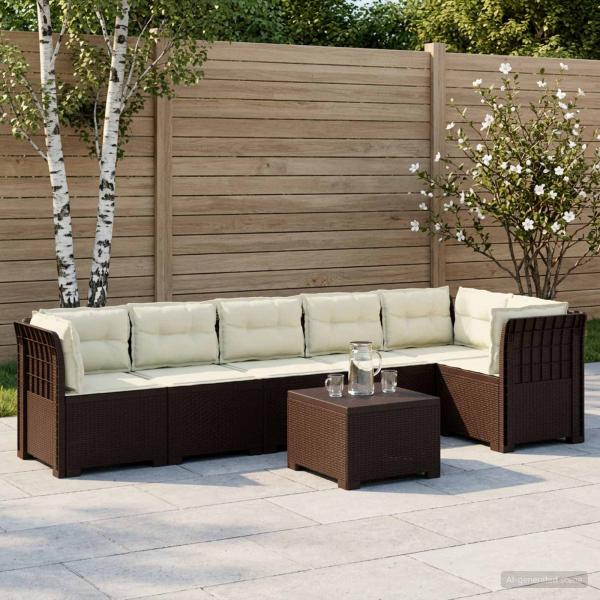 ARDEBO.de - 6-Sitzer Garten Sofa mit Kissen Rattan Look PP Braun