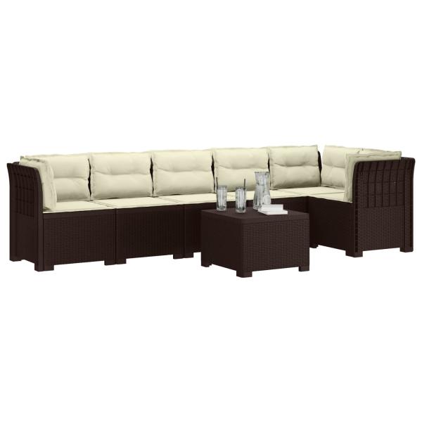 6-Sitzer Garten Sofa mit Kissen Rattan Look PP Braun