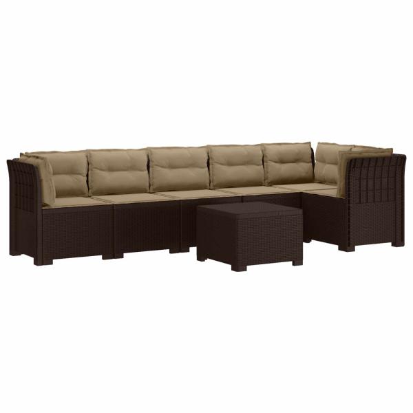 6-Sitzer Garten Sofa mit Kissen Rattan Look PP Braun