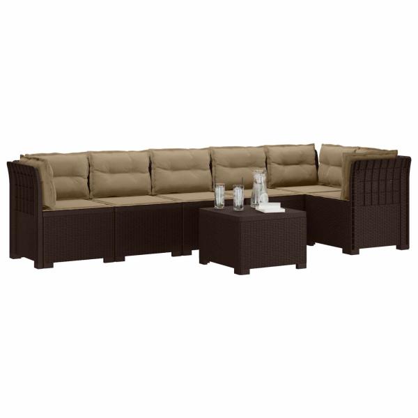 6-Sitzer Garten Sofa mit Kissen Rattan Look PP Braun