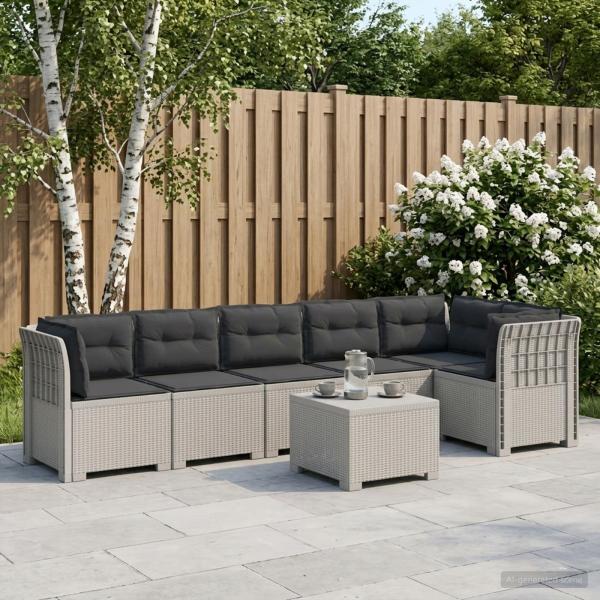 ARDEBO.de - 6-Sitzer Garten Sofa mit Kissen Rattan Look PP Weiß