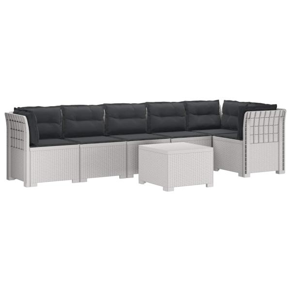 6-Sitzer Garten Sofa mit Kissen Rattan Look PP Weiß