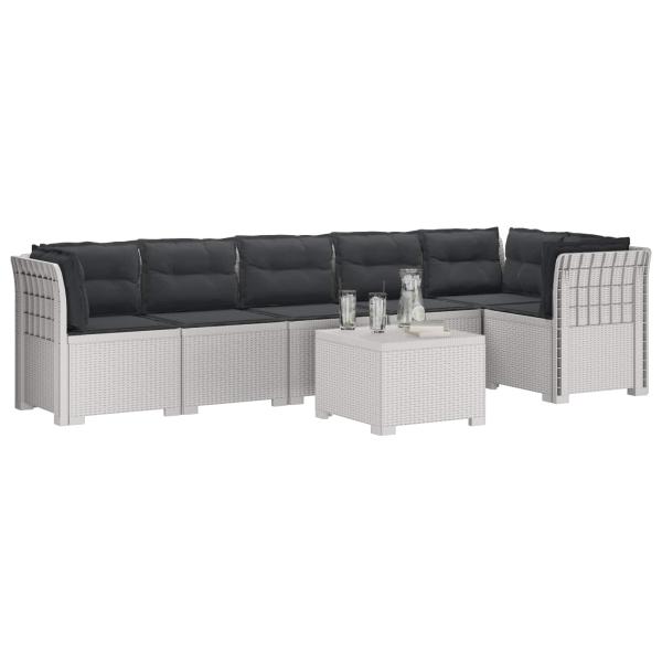 6-Sitzer Garten Sofa mit Kissen Rattan Look PP Weiß