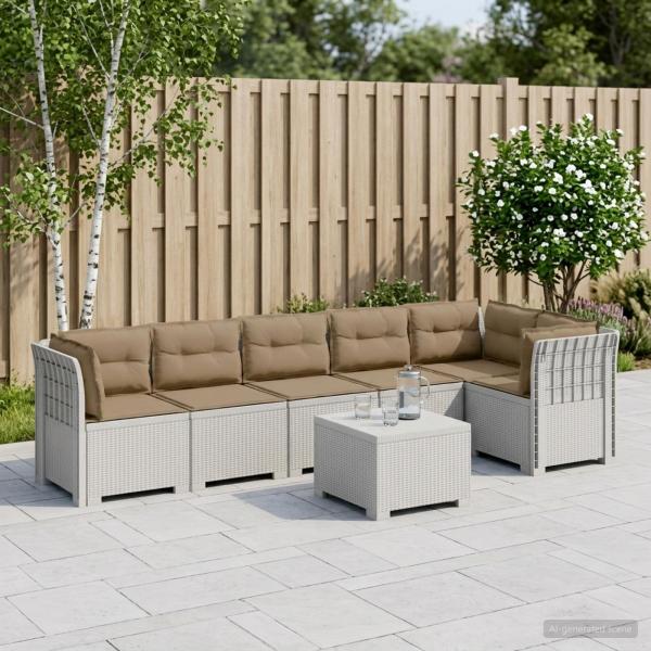 ARDEBO.de - 6-Sitzer Garten Sofa mit Kissen Rattan Look PP Weiß