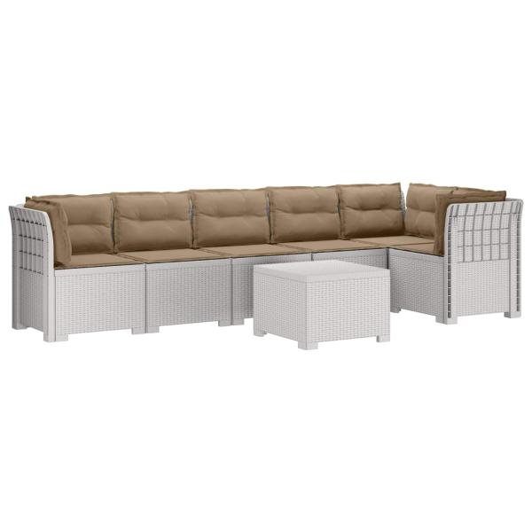 6-Sitzer Garten Sofa mit Kissen Rattan Look PP Weiß