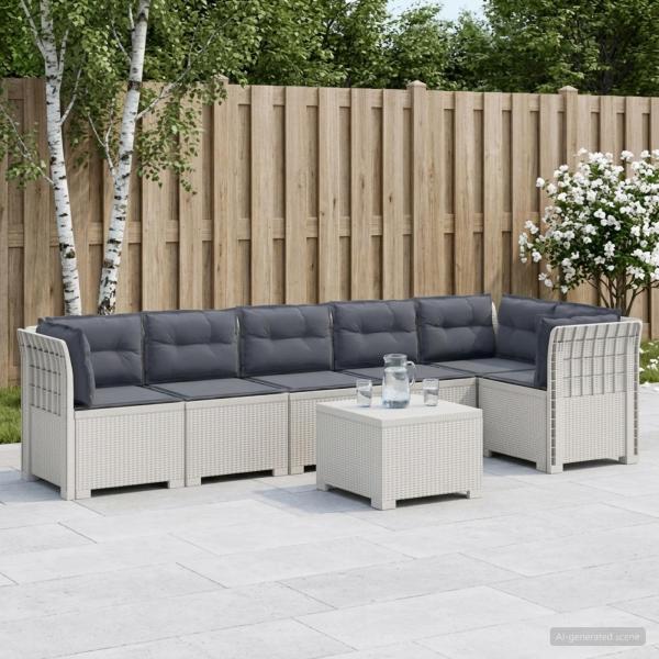 ARDEBO.de - 6-Sitzer Garten Sofa mit Kissen Rattan Look PP Weiß