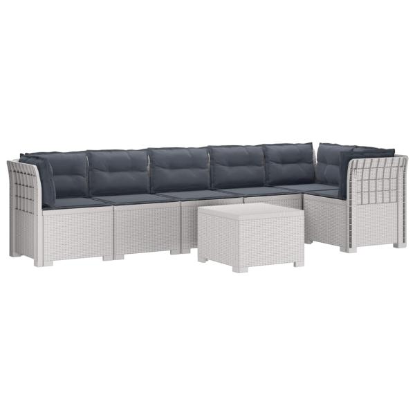 6-Sitzer Garten Sofa mit Kissen Rattan Look PP Weiß