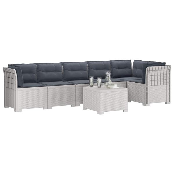 6-Sitzer Garten Sofa mit Kissen Rattan Look PP Weiß