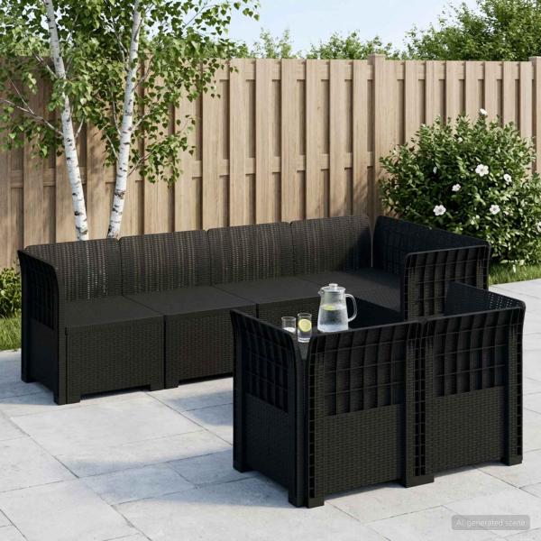 ARDEBO.de - 7-Sitzer Gartensofa Rattan-Look PP Anthrazit