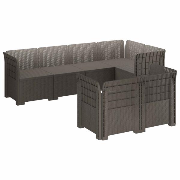 7-Sitzer Gartensofa Rattan-Look PP Hellgrau