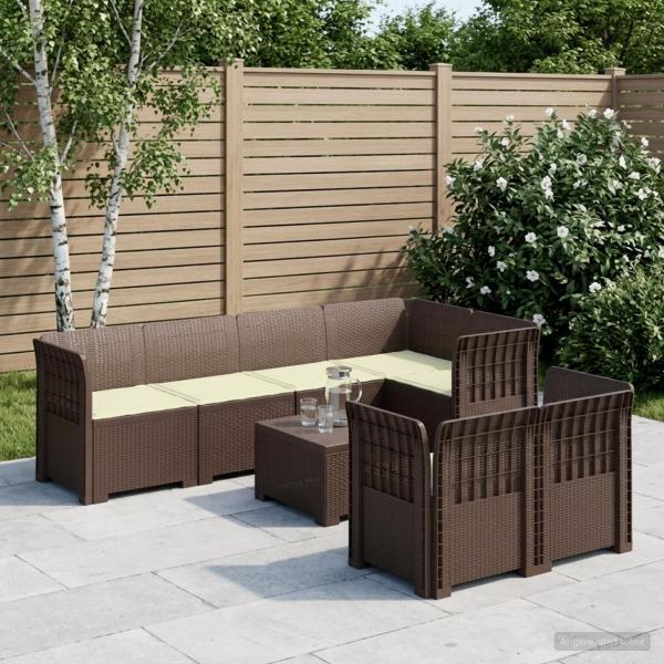 ARDEBO.de - 7-Sitzer Gartensofa mit Kissen Rattan-Look PP Braun
