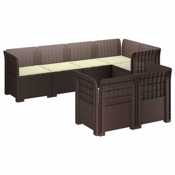 7-Sitzer Gartensofa mit Kissen Rattan-Look PP Braun