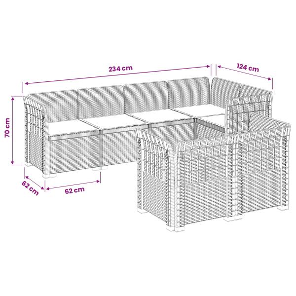 7-Sitzer Gartensofa mit Kissen Rattan-Look PP Braun