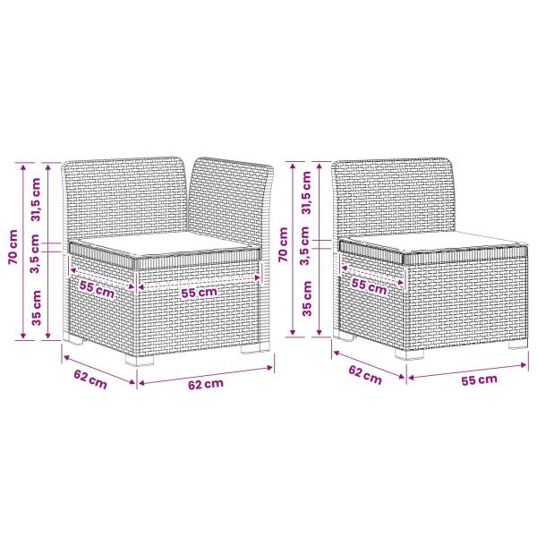 7-Sitzer Gartensofa mit Kissen Rattan-Look PP Braun