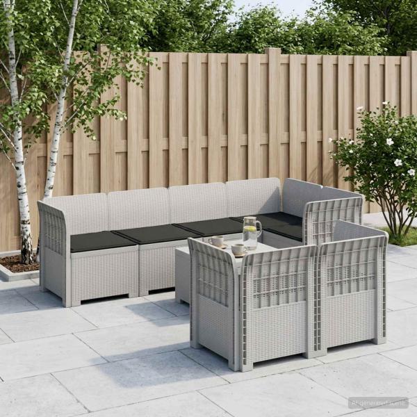 ARDEBO.de - 7-Sitzer Gartensofa mit Kissen Rattan-Look PP Weiß