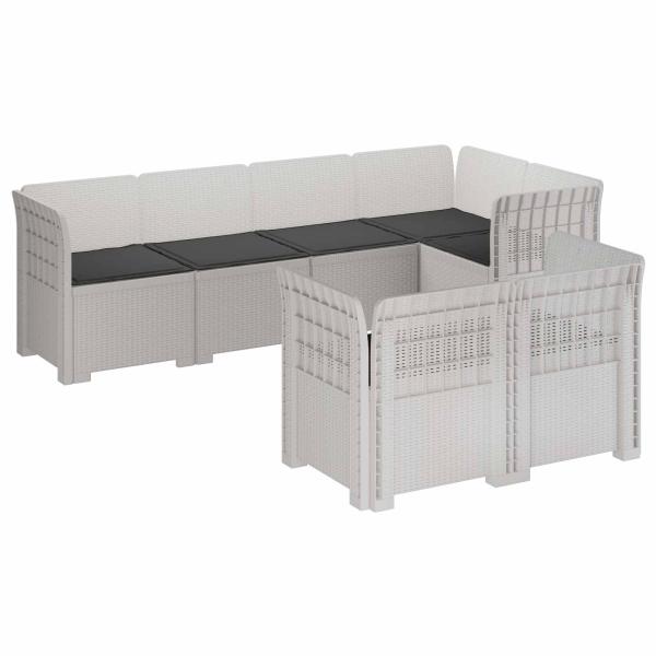 7-Sitzer Gartensofa mit Kissen Rattan-Look PP Weiß