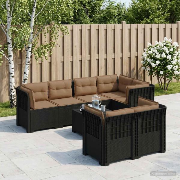 ARDEBO.de - 7-Sitzer Gartensofa mit Kissen Rattan-Look PP Anthrazit