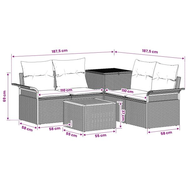 Sofa Set 6 stk. 4-Sitzanzahl Schwarz und Blau
