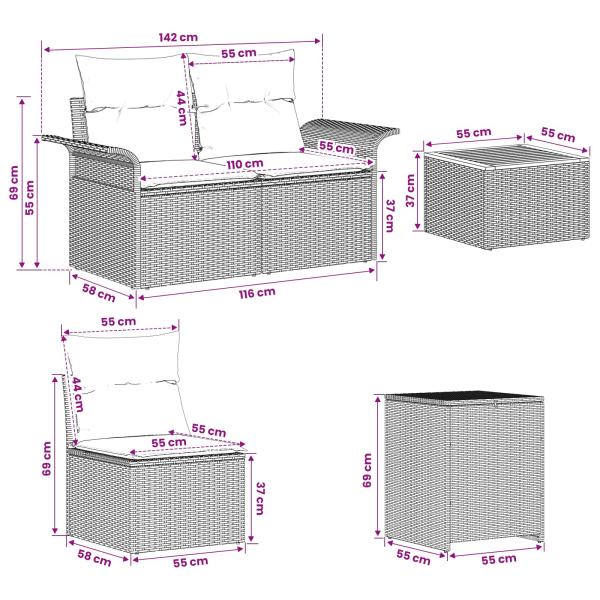 Sofa Set 6 stk. 4-Sitzanzahl Schwarz und Blau