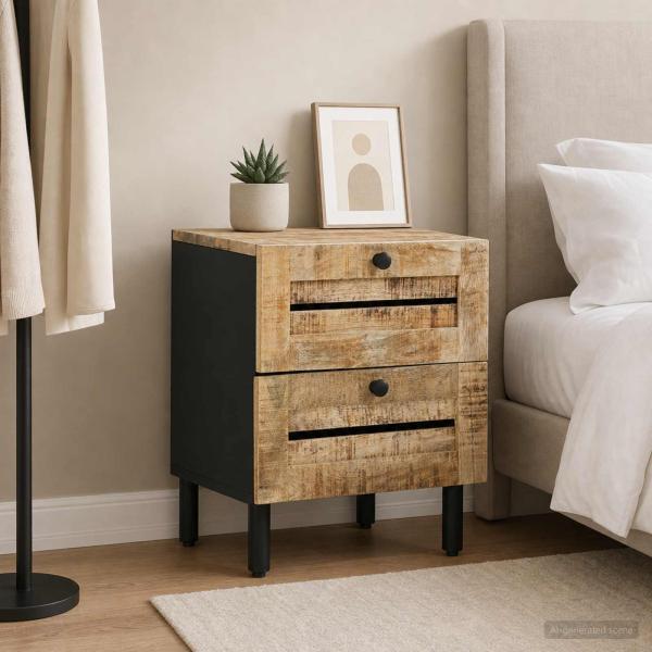ARDEBO.de - Nachttisch Natur 40 x 33 x 46 cm Massivholz Mango