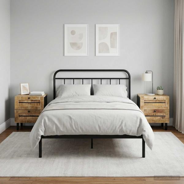 ARDEBO.de - Nachttisch 2 Stk. Natur 40 x 33 x 46 cm Massivholz Mango