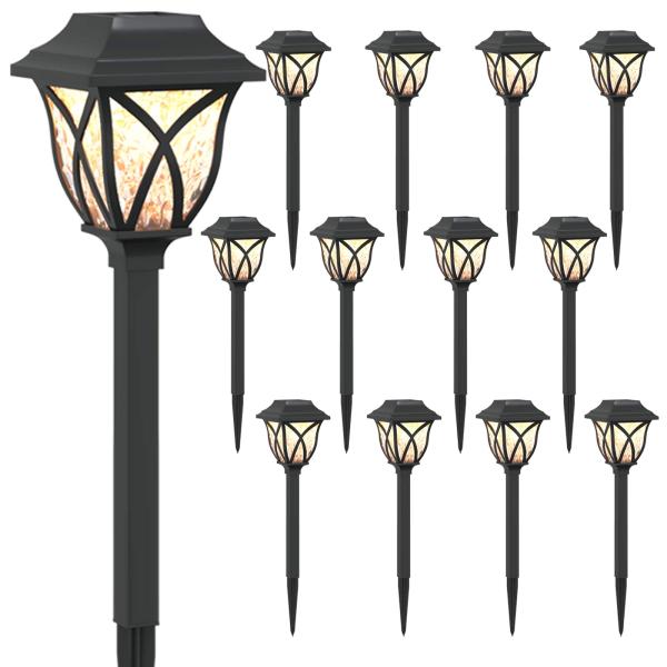 Außen Solarlichter mit Erdnagel 12 Stk. Warmes Weiß 42 cm PP