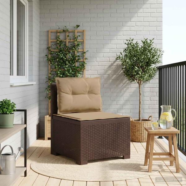 ARDEBO.de - 1-Sitzer Garten-Sofa mit Kissen Rattan-Look PP Braun