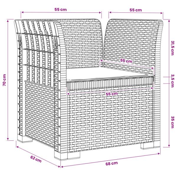 1-Sitzer Sessel mit Kissen Rattan-Look PP Anthrazit