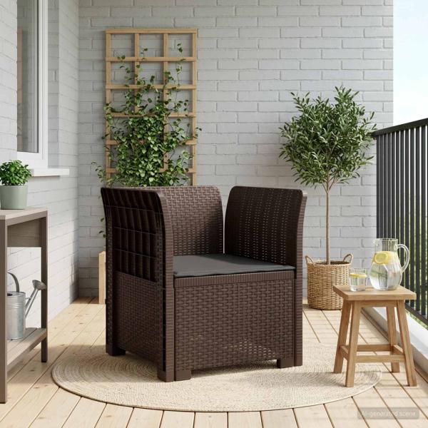 ARDEBO.de - 1-Sitzer Sessel mit Kissen Rattan-Look PP Braun