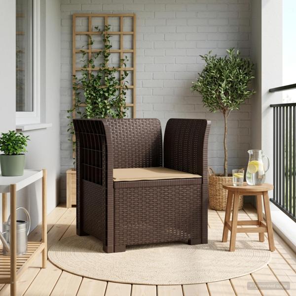 ARDEBO.de - 1-Sitzer Sessel mit Kissen Rattan-Look PP Braun