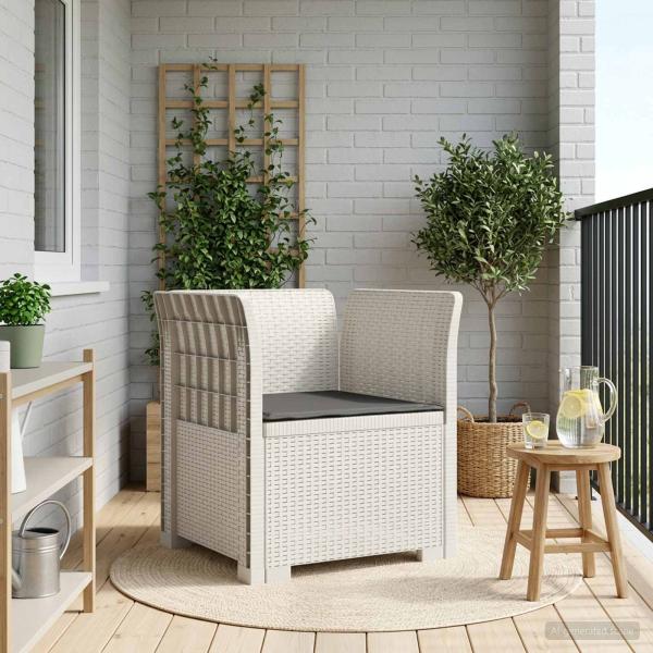 ARDEBO.de - 1-Sitzer Sessel mit Kissen Rattan-Look PP Weiß