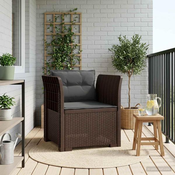 ARDEBO.de - 1-Sitzer Sessel mit Kissen Rattan-Look PP Braun