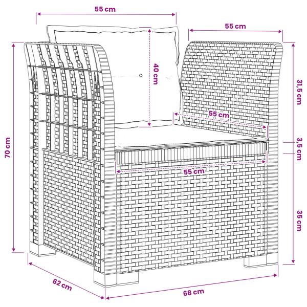 1-Sitzer Sessel mit Kissen Rattan-Look PP Braun