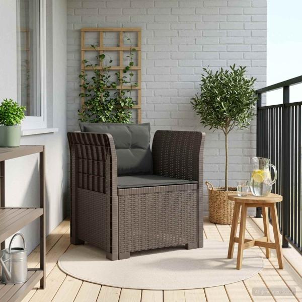 ARDEBO.de - 1-Sitzer Sessel mit Kissen Rattan-Look PP Hellgrau