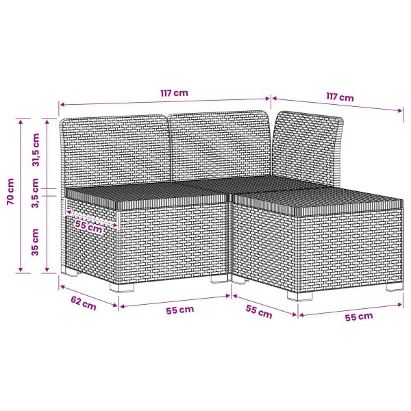 3-Sitzer Garten Sofa Rattan Look PP Braun