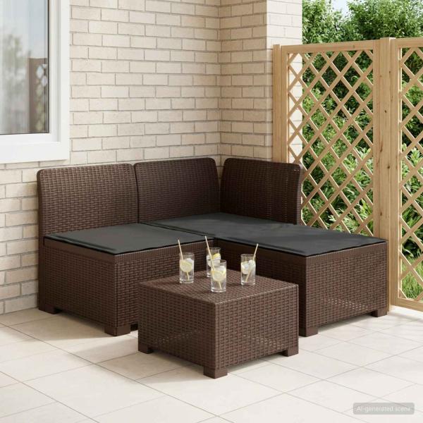 ARDEBO.de - 3-Sitzer Garten Sofa mit Kissen Rattan-Look 3-Sitzer PP Braun