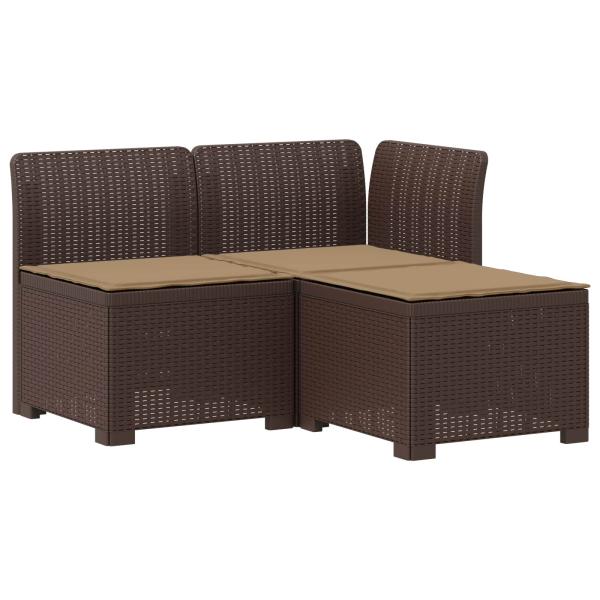 3-Sitzer Garten Sofa mit Kissen Rattan-Look PP Braun