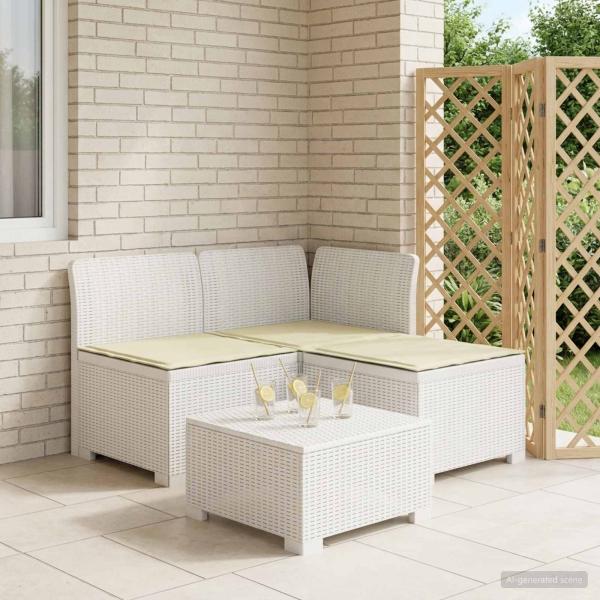 ARDEBO.de - 3-Sitzer Garten Sofa mit Kissen Rattan-Look PP Weiß