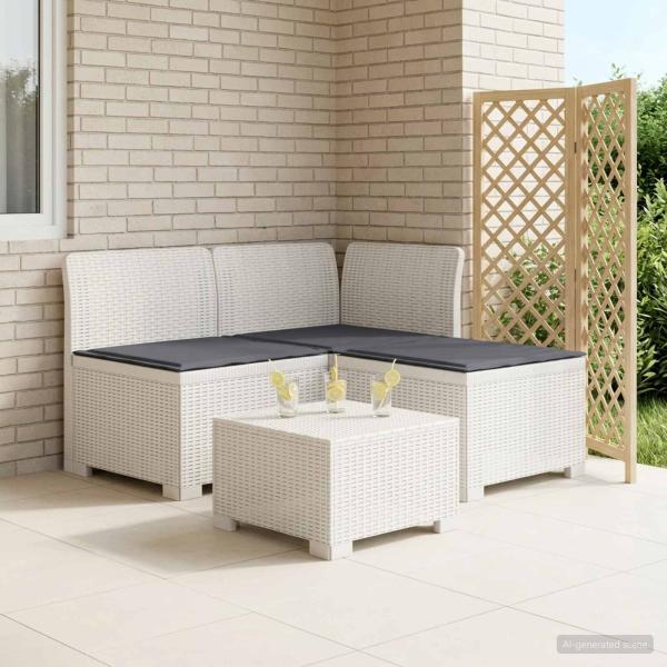 ARDEBO.de - 3-Sitzer Garten Sofa mit Kissen Rattan-Look PP Weiß