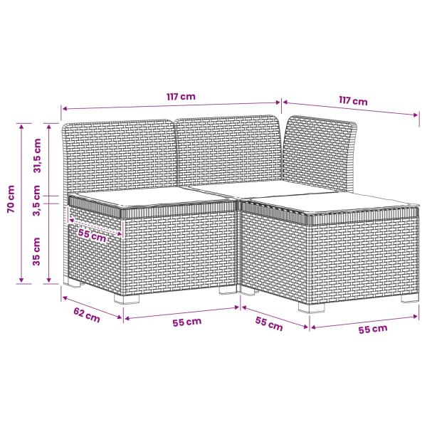 3-Sitzer Garten Sofa mit Kissen Rattan-Look PP Hellgrau